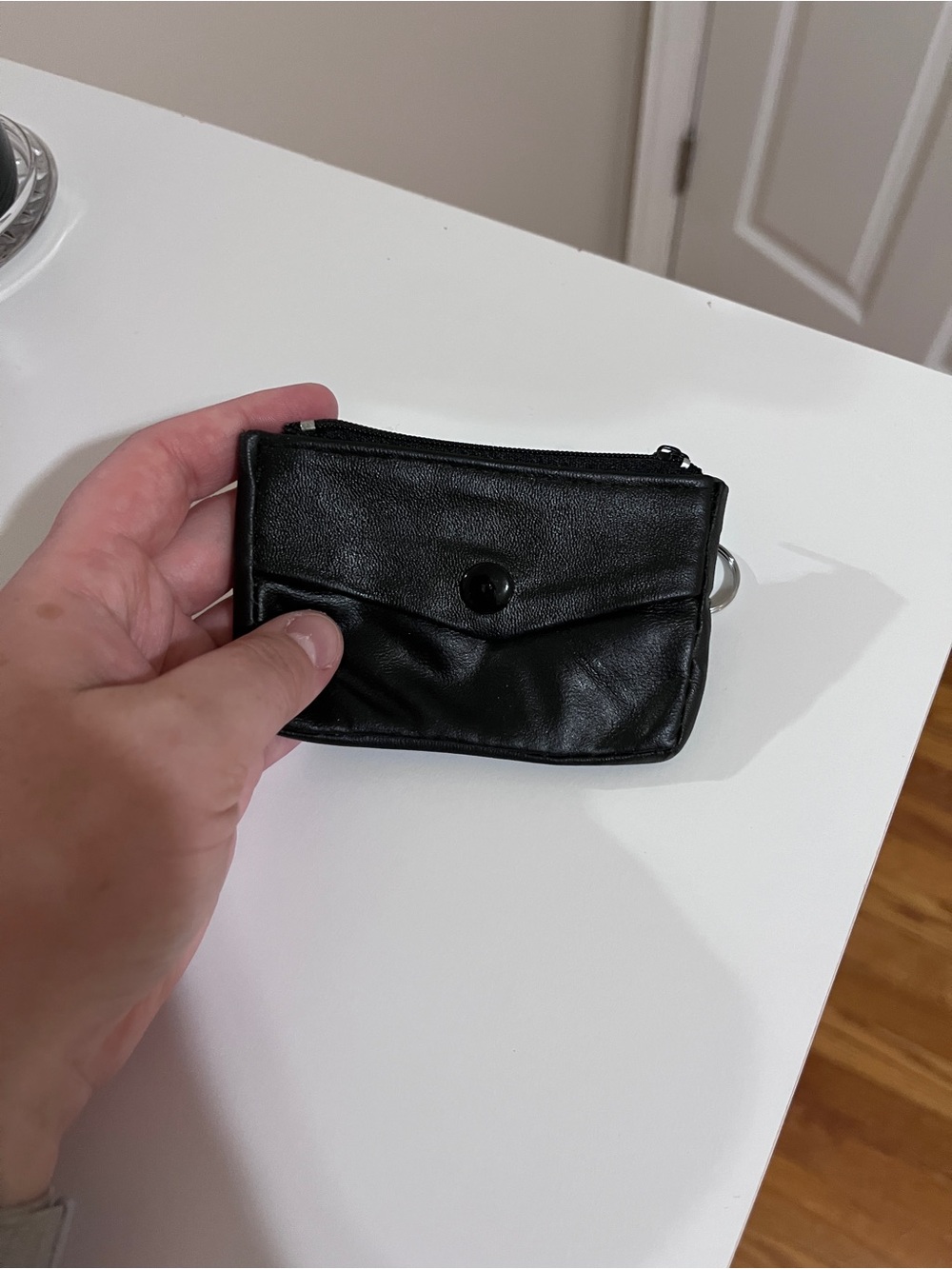 Black Leather Zip Wallet Pouch